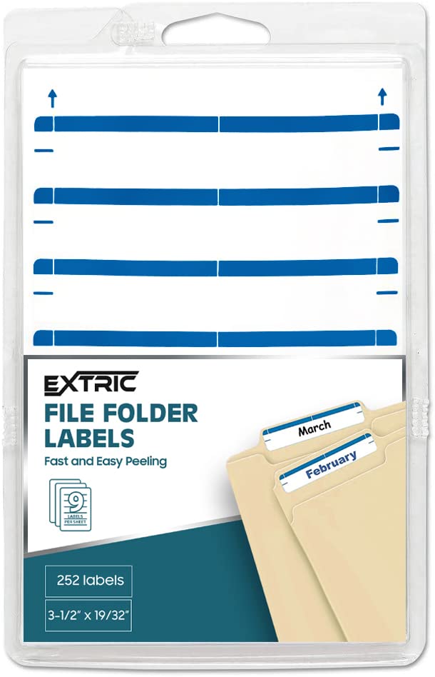 EXTRIC File Folder Labels 28 Sheets Light Blue File Labels a Total of 252 File Labels for File Folders - Image 1
